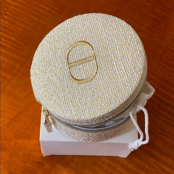 Dior Handbags - NEW Dior Gold Round Textured box with pouch for jewelry or perfume